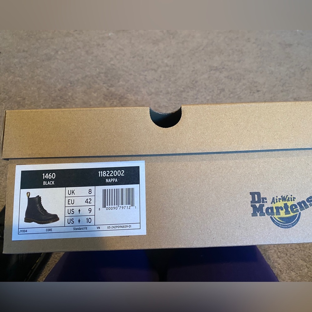 Dr. Martens Black Leather Combat Boots with Yellow Stitching - Picture 7 of 8